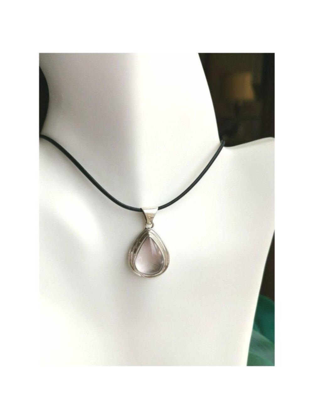 Sterling Silver Rose Quartz Teardrop Pendant Necklace 🆕